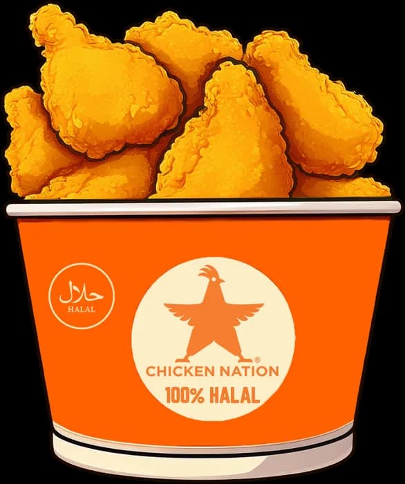 Seau Chicken Nation 100 % halal rempli de poulet pané