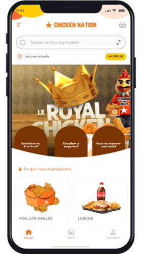 Écran d'accueil de l'application Chicken Nation